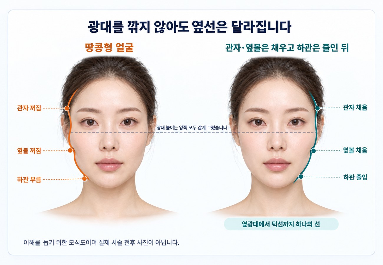 49편-땅콩형 얼굴, 관자·옆볼은 채우고 하관·옆광대는 줄여야 하는 이유